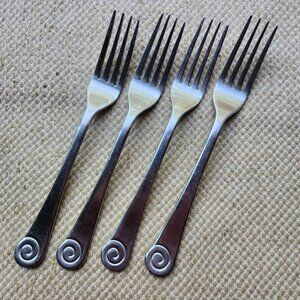 4 Dinner Forks Robert Welch AMMONITE SATIN 18/10 Stainless China 8" Good used